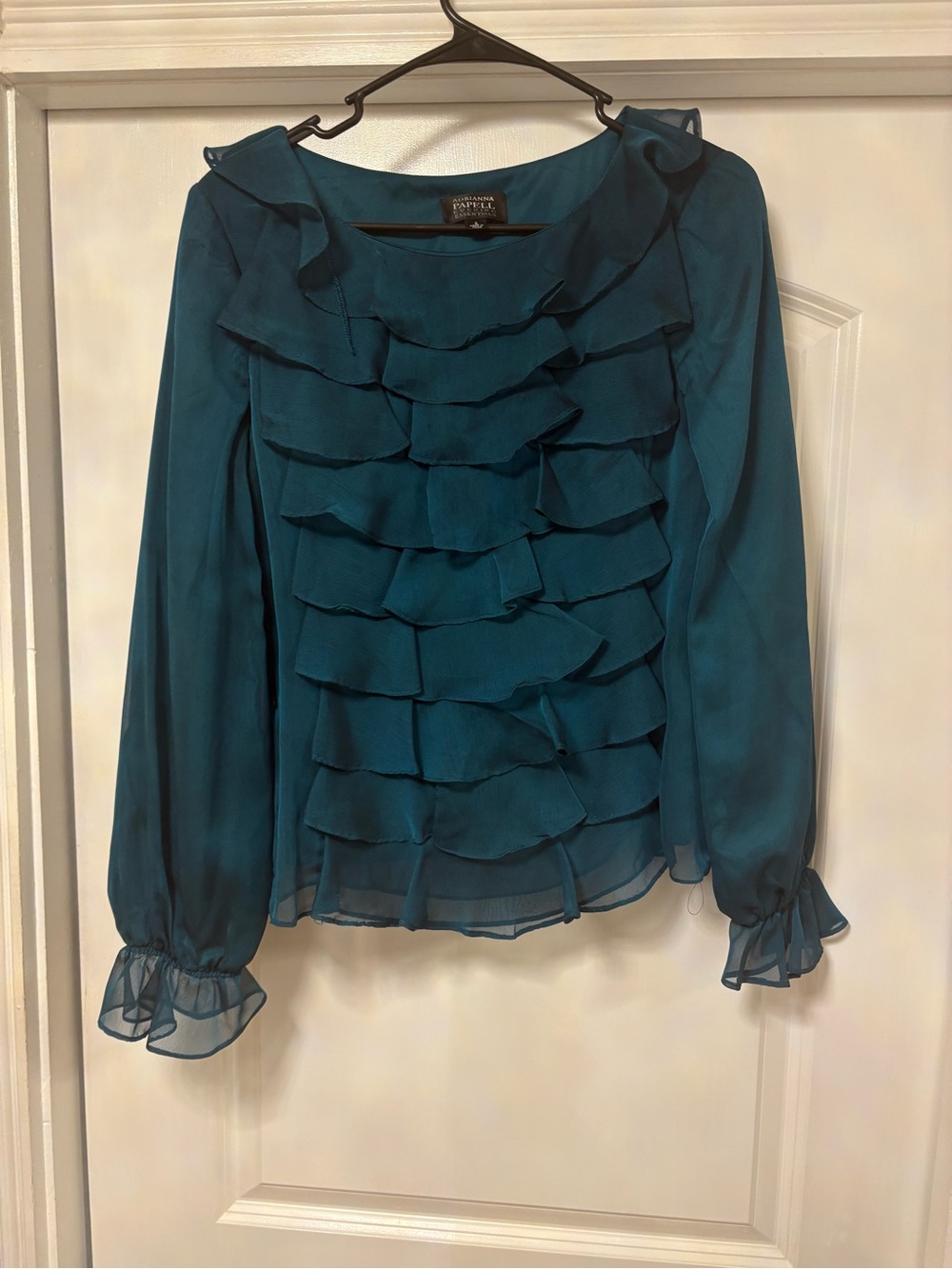 Ann Taylor Teal Layered Ruffle Chiffon Blouse